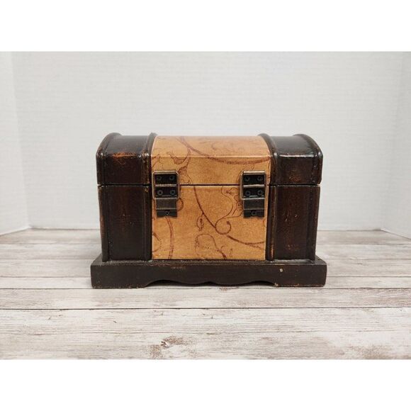 Tuscan Home Small Brown Antique Chest Jewelry Toy Treasure Box Storage - Picture 2 of 11